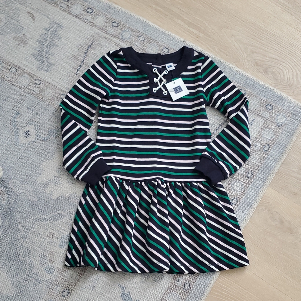 NWT Janie and Jack Girls Striped Long Sleeve Drop Waist Dress Sz6